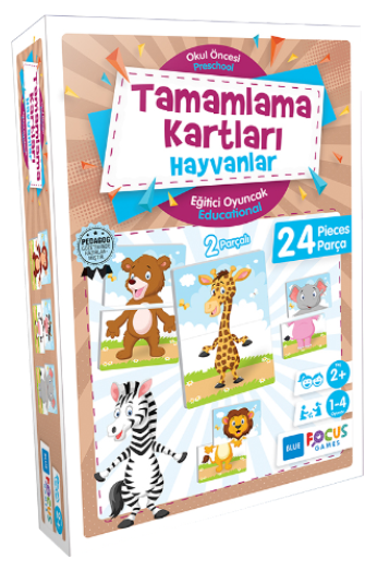 Tamamlama Kartları 24 Parça Puzzle - Hayvanlar Blue Focus Games