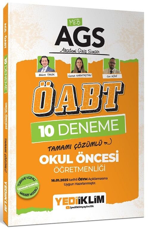 Yediiklim 2025 ÖABT MEB-AGS Okul Öncesi Öğretmenliği 10 Deneme Çözümlü - Bülent Tanık, Can Köni, Cennet Karataştan Yediiklim Yayınları