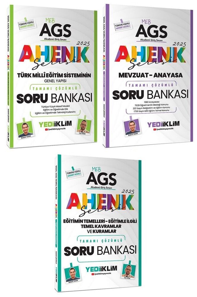 Yediiklim 2025 MEB-AGS Eğitimin Temelleri + Türk Milli Eğitim Sistemi + Mevzuat-Anayasa Soru Bankası Ahenk Serisi 3 lü Set - Bülent Tanık, Can Köni Yediiklim Yayınları