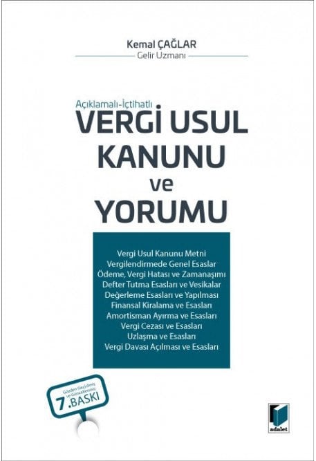 Adalet Vergi Usul Kanunu ve Yorumu 7. Baskı - Kemal Çağlar Adalet Yayınevi