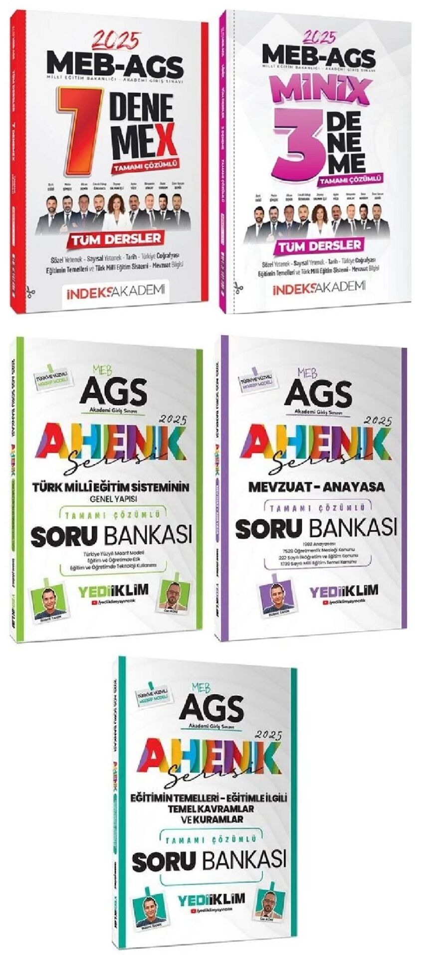 Yediiklim + İndeks 2025 MEB-AGS Eğitimin Temelleri + Türk Milli Eğitim Sistemi + Mevzuat Soru Bankası + İndeks Tüm Dersler 10 Deneme 5 li Set Yediiklim + İndeks Akademi Yayınları