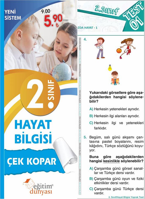 SÜPER FİYAT - Eğitim Dünyası 2. Sınıf Hayat Bilgisi Yaprak Test Çek Kopar Eğitim Dünyası Yayınları