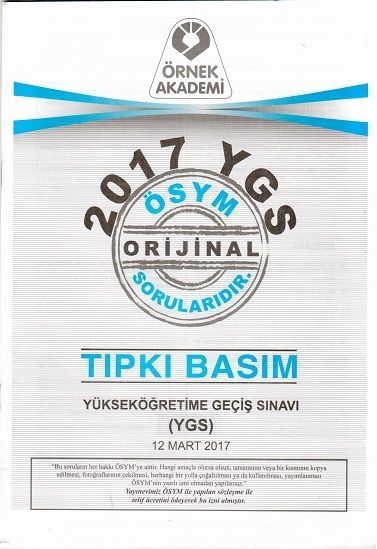 Örnek Akademi 2017 YGS ÖSYM Tıpkı Basım Çıkmış Sorular Örnek Akademi Yayınları