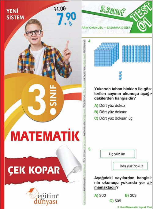 SÜPER FİYAT - Eğitim Dünyası 3. Sınıf Matematik Yaprak Test Çek Kopar Eğitim Dünyası Yayınları