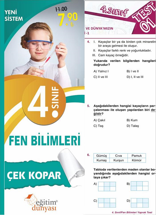 SÜPER FİYAT - Eğitim Dünyası 4. Sınıf Fen Bilimleri Yaprak Test Çek Kopar Eğitim Dünyası Yayınları