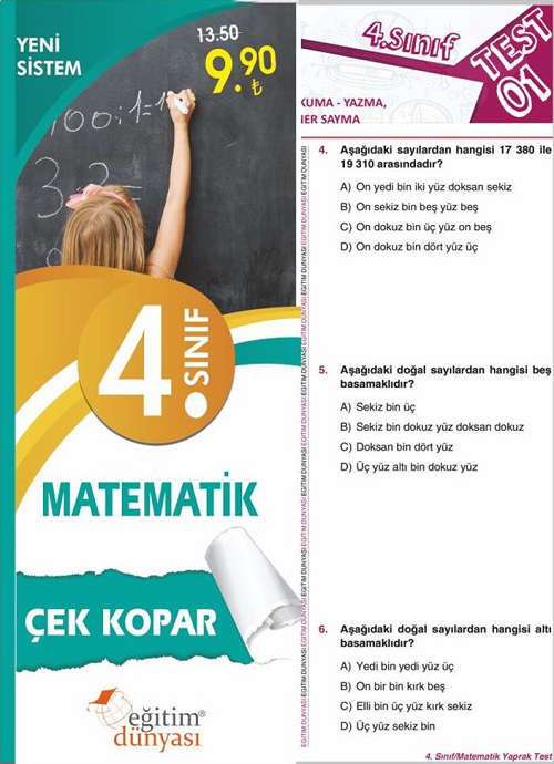 SÜPER FİYAT - Eğitim Dünyası 4. Sınıf Matematik Yaprak Test Çek Kopar Eğitim Dünyası Yayınları