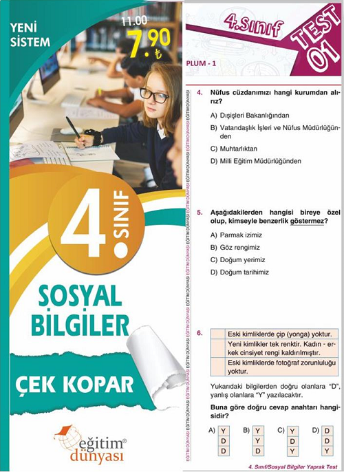 SÜPER FİYAT - Eğitim Dünyası 4. Sınıf Sosyal Bilgiler Yaprak Test Çek Kopar Eğitim Dünyası Yayınları