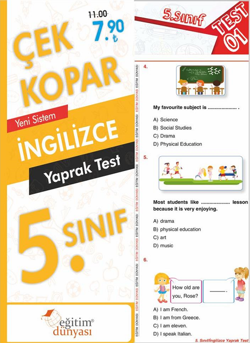 SÜPER FİYAT - Eğitim Dünyası 5. Sınıf İngilizce Yaprak Test Çek Kopar Eğitim Dünyası Yayınları