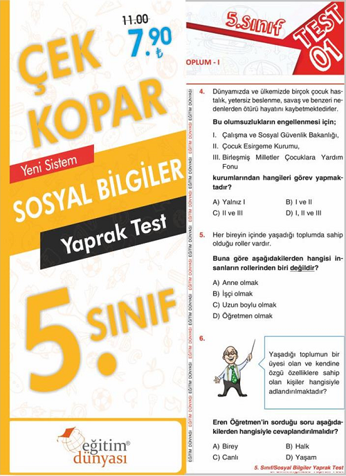 SÜPER FİYAT - Eğitim Dünyası 5. Sınıf Sosyal Bilgiler Yaprak Test Çek Kopar Eğitim Dünyası Yayınları