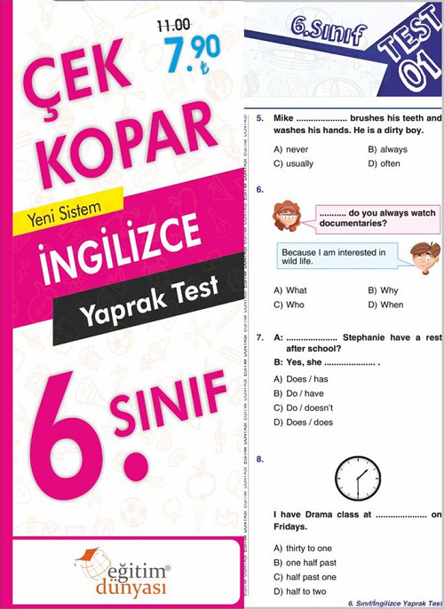 SÜPER FİYAT - Eğitim Dünyası 6. Sınıf İngilizce Yaprak Test Çek Kopar Eğitim Dünyası Yayınları