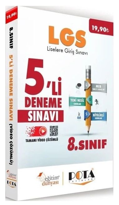 SÜPER FİYAT - Eğitim Dünyası 8. Sınıf LGS 5 Deneme Video Çözümlü Eğitim Dünyası Yayınları