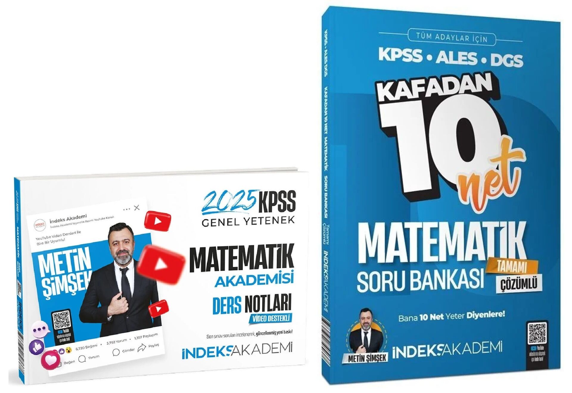 İndeks Akademi 2025 KPSS Matematik Akademisi Video Ders Notları + Kafadan 10 Net Soru Bankası 2 li Set - Metin Şimşek İndeks Akademi Yayıncılık