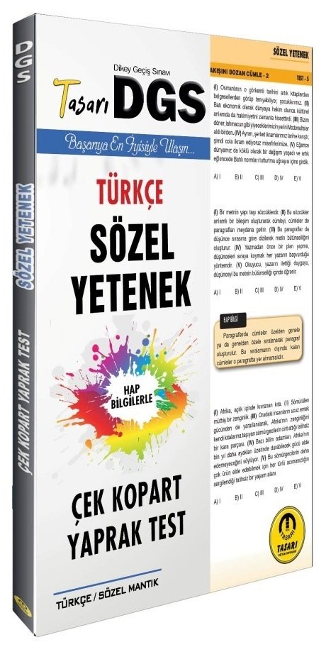 SÜPER FİYAT - Tasarı 2020 DGS Türkçe Sözel Yetenek Yaprak Test Çek Kopart Tasarı Yayınları