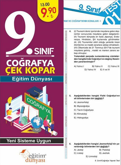 SÜPER FİYAT - Eğitim Dünyası 9. Sınıf Coğrafya Yaprak Test Çek Kopar Eğitim Dünyası Yayınları