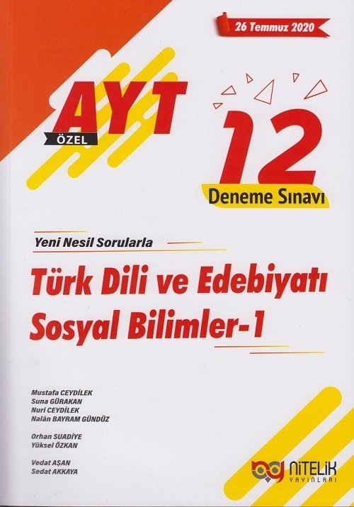 Nitelik YKS AYT Türk Dili ve Edebiyatı Sosyal Bilimler-1 12 Deneme Nitelik Yayınları