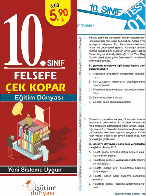 SÜPER FİYAT - Eğitim Dünyası 10. Sınıf Felsefe Yaprak Test Çek Kopar Eğitim Dünyası Yayınları