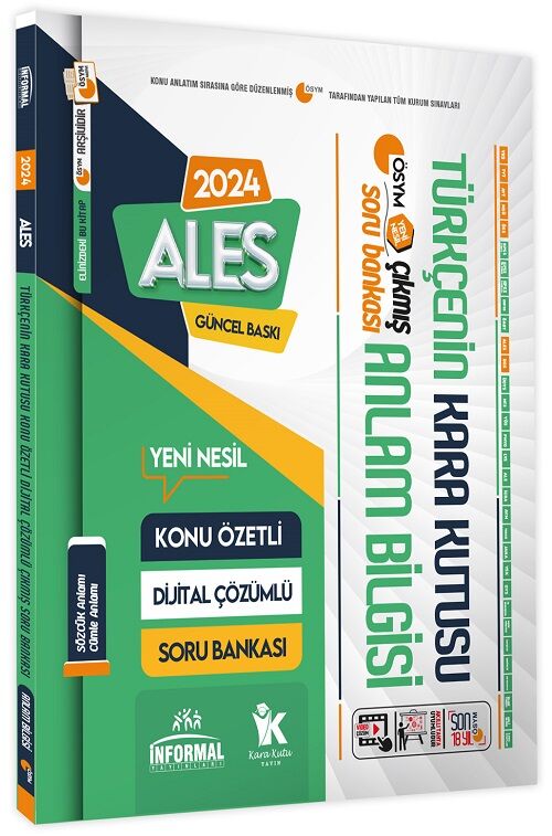 İnformal 2024 ALES Türkçenin Kara Kutusu Anlam Bilgisi Çıkmış Sorular Soru Bankası İnformal Yayınları