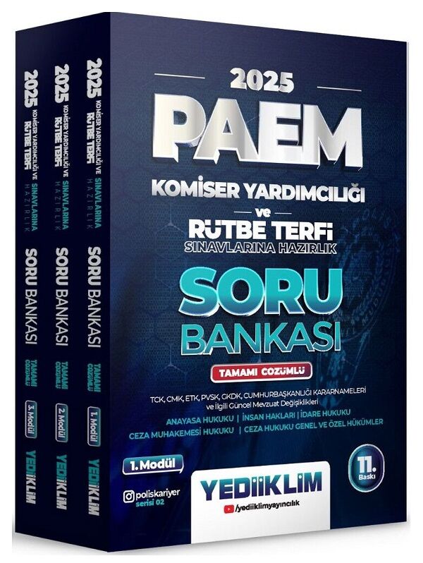 Yediiklim 2025 PAEM Komiser Yardımcılığı ve Rütbe Terfi Soru Bankası Çözümlü Modüler Set 11. Baskı Yediiklim Yayınları