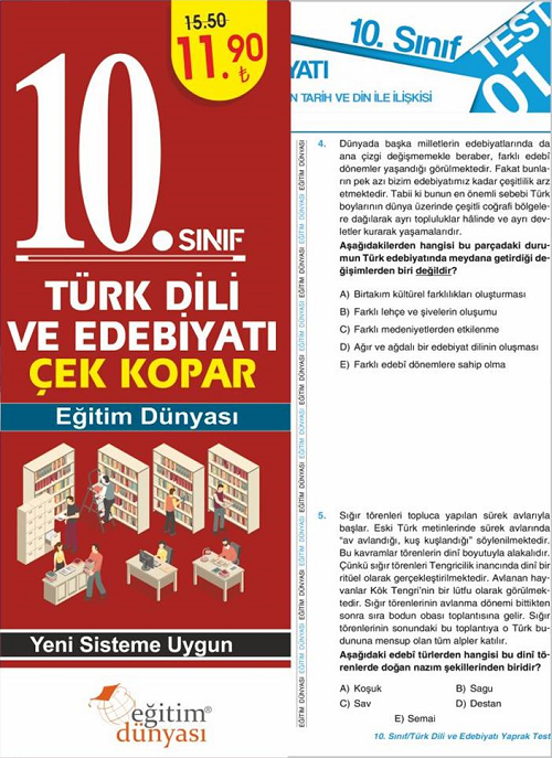 SÜPER FİYAT - Eğitim Dünyası 10. Sınıf Türk Dili ve Edebiyatı Yaprak Test Çek Kopar Eğitim Dünyası Yayınları