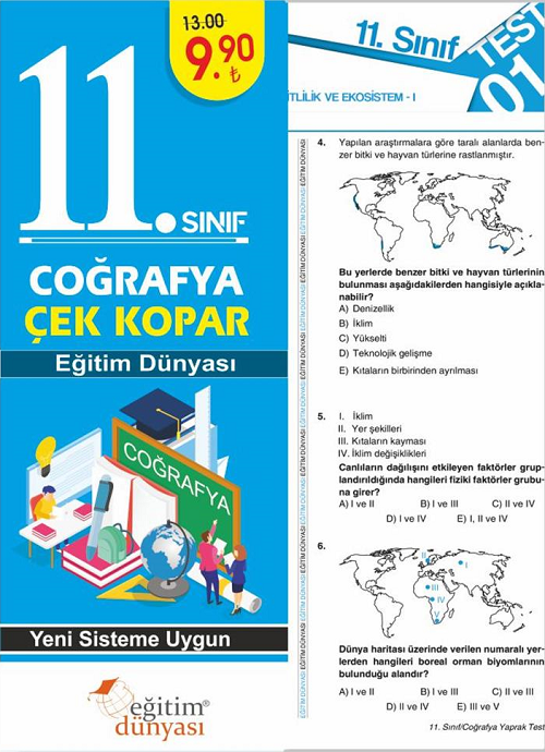 SÜPER FİYAT - Eğitim Dünyası 11. Sınıf Coğrafya Yaprak Test Çek Kopar Eğitim Dünyası Yayınları