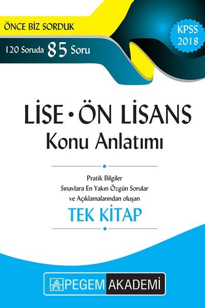 SÜPER FİYAT - Pegem 2018 KPSS Lise Ön Lisans Konu Anlatımı Tek Kitap Pegem Akademi Yayınları