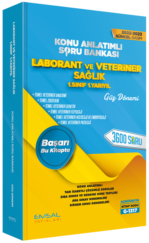 Emsal 2022-23 Açıköğretim G-1317 1. Snıf 1. Yarıyıl Güz LABORANT ve VETERİNER SAĞLIK Konu Anlatımlı Soru Bankası Emsal Yayınları