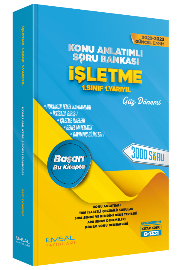 Emsal 2022-23 Açıköğretim G-1336 1. Snıf 1. Yarıyıl Güz İŞLETME Konu Anlatımlı Soru Bankası Emsal Yayınları