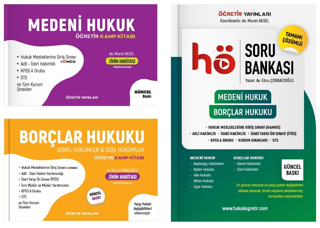Öğretir HMGS Hakimlik KPSS Medeni + Borçlar Hukuku Konu Kamp Kitabı + Soru Bankası 3 lü Set - Murat Aksel Öğretir Yayınları