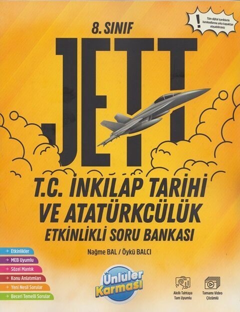 Ünlüler 8. Sınıf TC İnkılap Tarihi ve Atatürkçülük JETT Etkinlikli Soru Bankası Ünlüler Yayınları