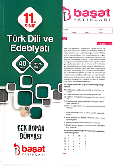 Başat 11. Sınıf Türk Dili ve Edebiyatı 40 Yaprak Test Başat Yayınları