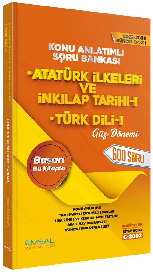 Emsal 2022-23 Açıköğretim G-2002 Güz Atatürk ve İnkılap Tarihi-1, Türk Dili-1 Konu Anlatımlı Soru Bankası Emsal Yayınları