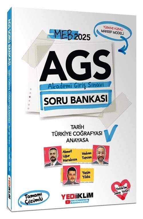 Yediiklim 2025 MEB-AGS Tarih, Türkiye Coğrafyası, Anayasa Soru Bankası Çözümlü - Ahmet Uğur Karakuza Yediiklim Yayınları