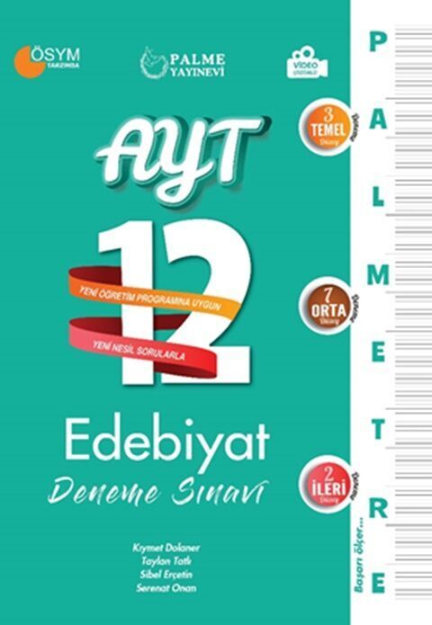 Palme YKS AYT Edebiyat Palmetre 12 Deneme Sınavı Video Çözümlü Palme Yayınları