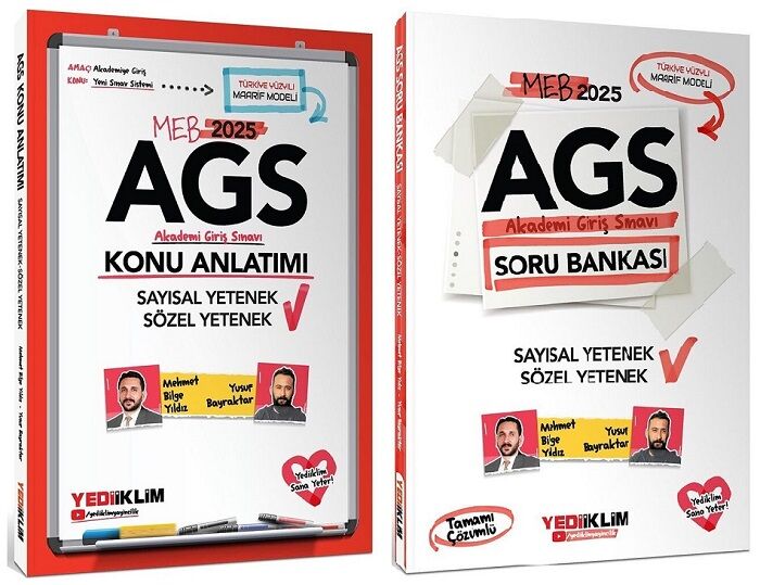 Yediiklim 2025 MEB-AGS Sözel-Sayısal Yetenek Konu Anlatımı + Soru Bankası 2 li Set - Yusuf Bayraktar, Mehmet Bilge Yıdız Yediiklim Yayınları