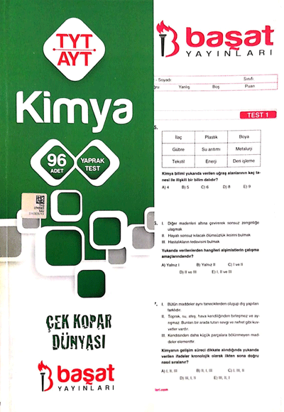 Başat YKS TYT AYT Kimya 96 Yaprak Test Başat Yayınları