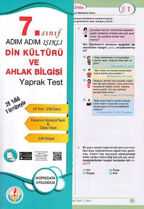 SÜPER FİYAT - Bilal Işıklı 7. Sınıf Din Kültürü Yaprak Test Adım Adım Işıklı Bilal Işıklı Yayınları