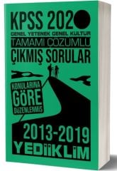 Yediiklim 2020 KPSS Genel Yetenek Genel Kültür Çıkmış Sorular Konularına Göre Çözümlü 2013-2019 Yediiklim Yayınları