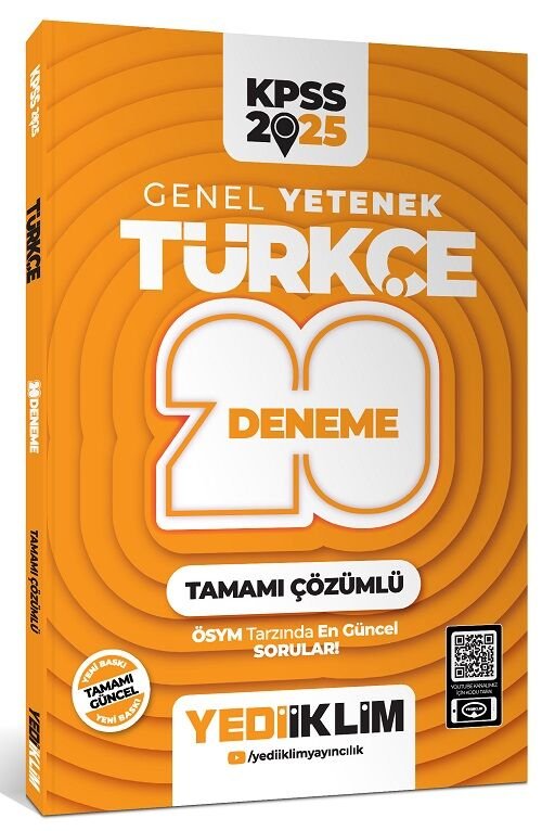 Yediiklim 2025 KPSS Türkçe 20 Deneme Çözümlü Yediiklim Yayınları