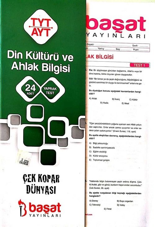 Başat YKS TYT AYT Din Kültürü ve Ahlak Bilgisi 24 Yaprak Test Başat Yayınları