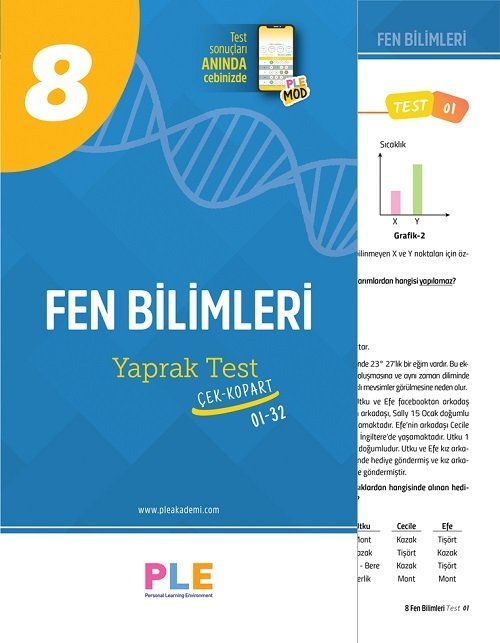 Birey PLE 8. Sınıf Fen Bilimleri 32 Yaprak Test Birey Yayınları