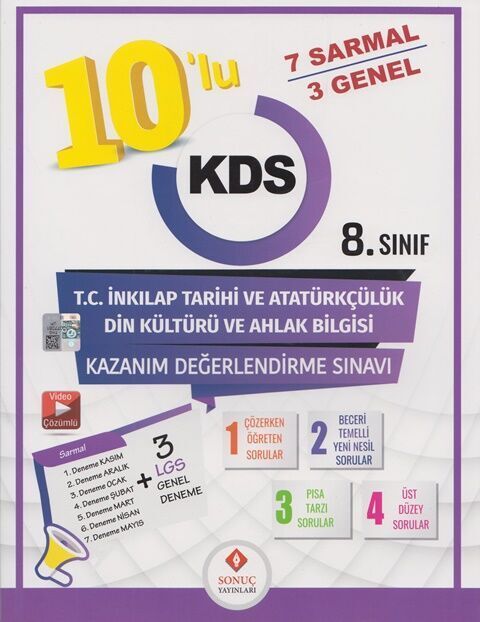 Sonuç 8. Sınıf TC İnkılap Tarihi ve Atatürkçülük, Din Kültürü ve Ahlak Bilgisi KDS 10 lu Deneme Sonuç Yayınları