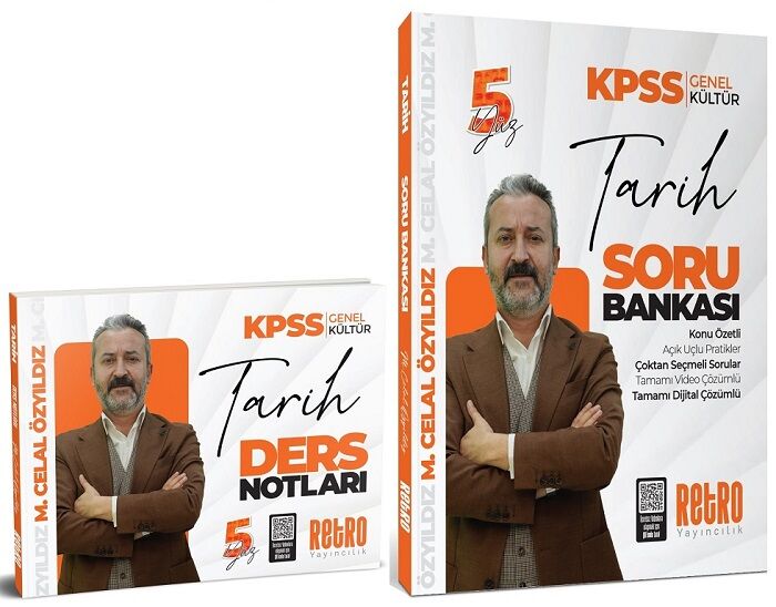 Retro 2025 KPSS Tarih 5Yüz Ders Notları + Soru Bankası 2 li Set - Mehmet Celal Özyıldız Retro Yayıncılık