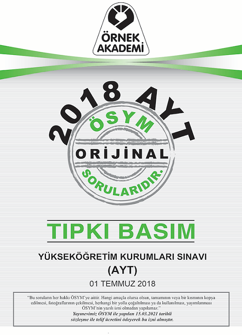 Örnek Akademi YKS AYT 2018 Tıpkı Basım Örnek Akademi Yayınları