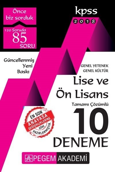 SÜPER FİYAT - Pegem 2018 KPSS Lise Ön Lisans 10 Deneme Çözümlü Pegem Akademi Yayınları