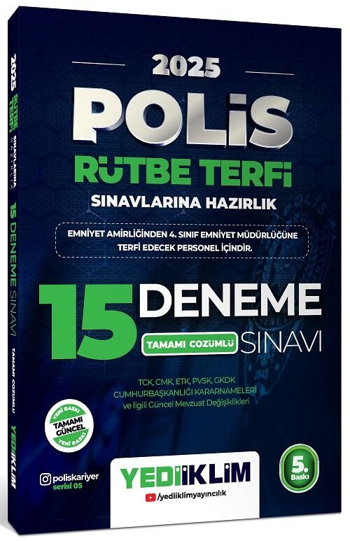 Yediiklim 2025 Polis Rütbe Terfi 15 Deneme Çözümlü Yediiklim Yayınları