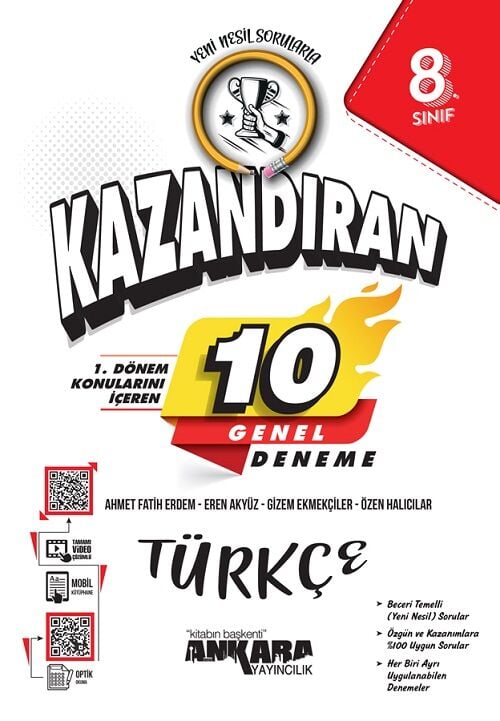 Ankara Yayıncılık 8. Sınıf Türkçe 1. Dönem Kazandıran 10 Deneme Ankara Yayıncılık