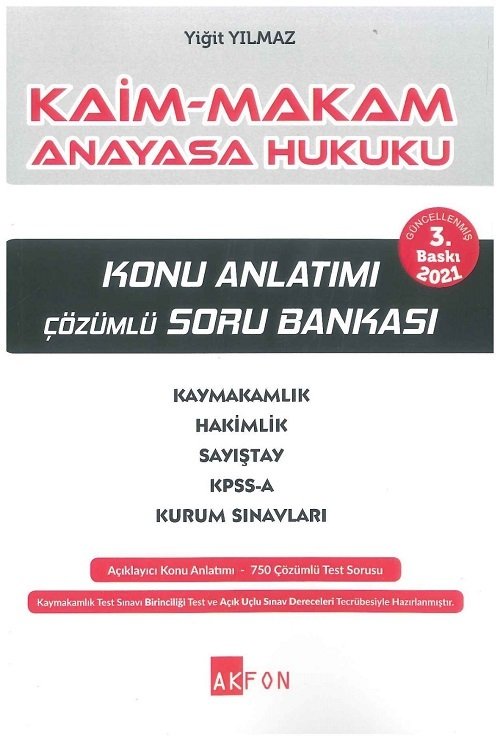 Akfon 2021 Kaim Makam Anayasa Hukuku Konu Anlatımlı Soru Bankası 3. Baskı Akfon Yayınları