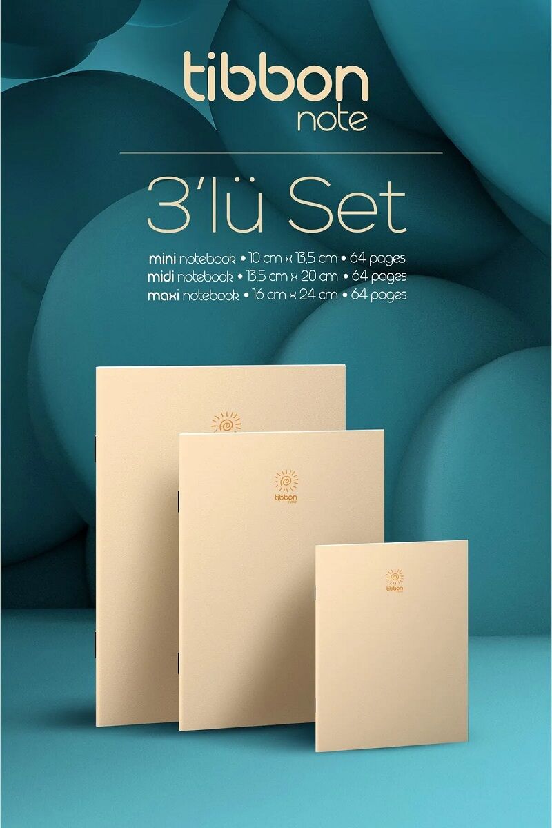 Tibbon Note Defter Dikişli Çizgisiz 3 lü Set Sarı - 36