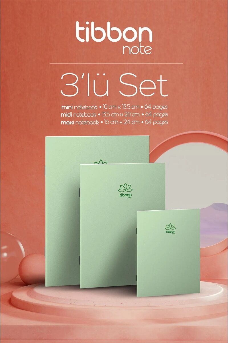 Tibbon Note Defter Dikişli Çizgisiz 3 lü Set Yeşil - 37