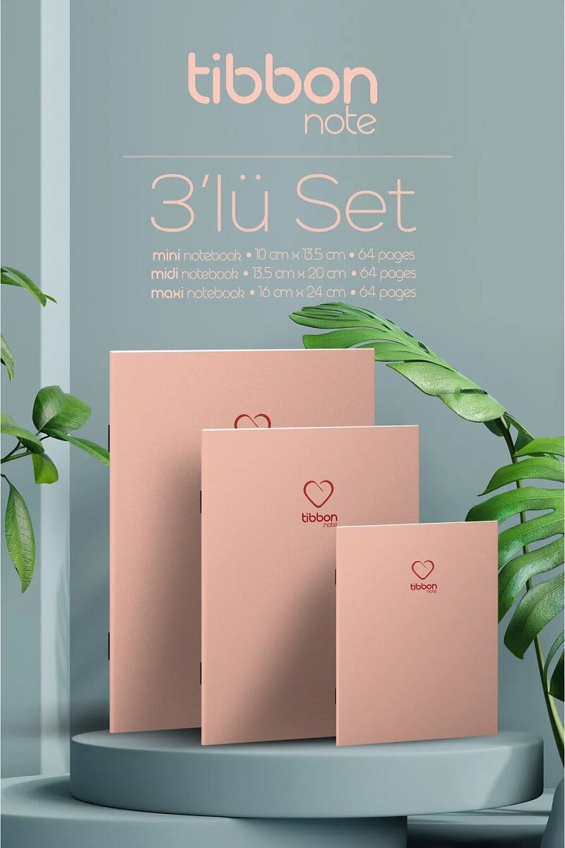 Tibbon Note Defter Dikişli Çizgisiz 3 lü Set Pembe - 39